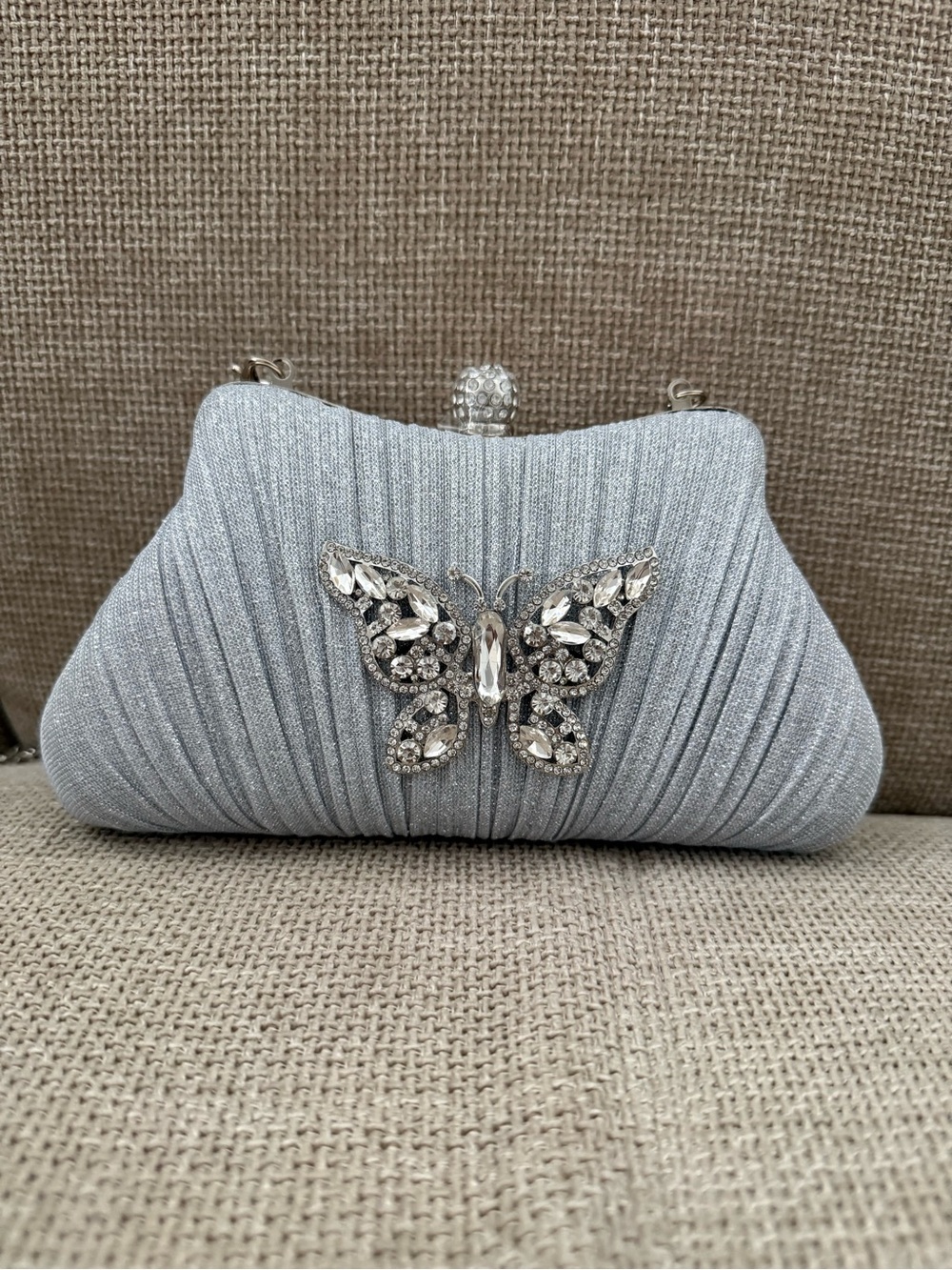 Silver Butterfly Embellished Evening Clutch